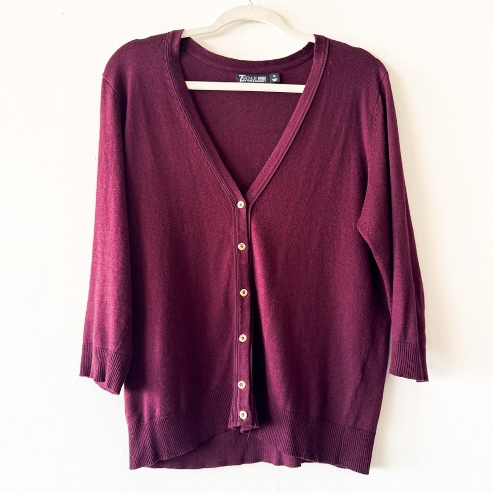 7th Avenue Design Studio Deep Burgundy V-Neck 3/4 Sleeve Cardigan Size XL